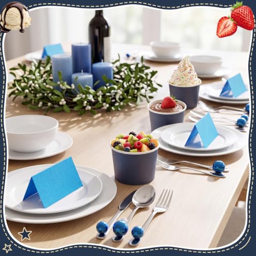 Image of Didaey 100 Pcs Paper Ice Cream Bowls Disposable Dessert Cups Yogurt Sundae Containers Disposable Yogurt Dessert Bowls for Food, Party Supply, Soup, Ice Cream, Blue (12oz)
