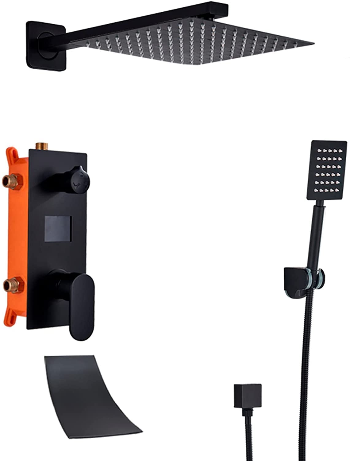 NGDFGR Shower Digital Display Concealed Shower Faucet Set Matt Black Shower Combo Set With Brass Hand Shower And Waterfall Rainfall Shower Head Advanced Air Injection Tenology,1,size_name-8 Inch