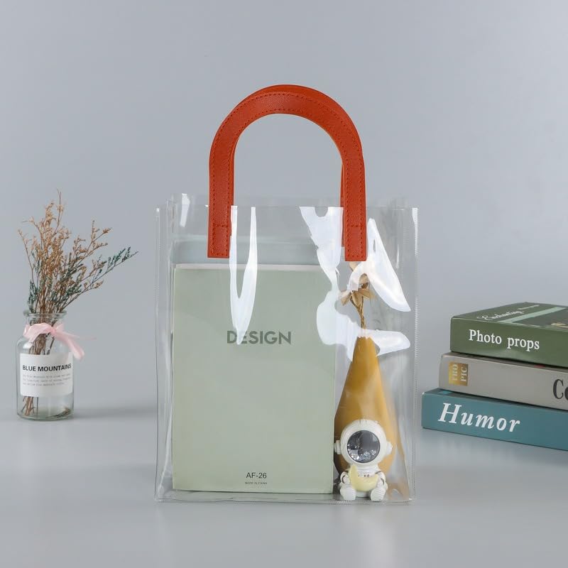 Image of SATYAM KRAFT 6 Pcs Transparent Reusable Leather Goodie Bags | Elegant Gift Bags for Her /Him Wedding Return Favors, Engagement Hampers, Marriage, Birthday & Festival Gifting | Handle Hamper Shopping Carry Bags (U-shaped Red - Small)