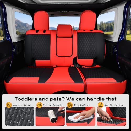 Image of Coverado Seat Covers for 2018-2026 Jeep Wrangler, Waterproof Leather Car Seat Covers, Custom Seat Cushion Protector Custom Fit for Jeep Wrangler JL 4 Door Sahara Sport Rubicon, Full Set, Red