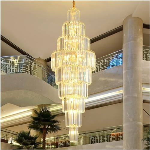 Crystal Chandeliers Modern Chandelier Lighting Compatible with Staircase Long Gold Crystal Light Fixtures Large Hallway Indoor Stair LED Cristal Lamp