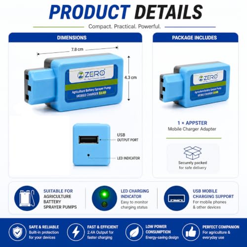 Image of Agriculture Battery Sprayer Pump Mobile Charger, Adapter for Fast Mobile Charging USB Port with LED Indicator - for Mobile Charge & Other Uses