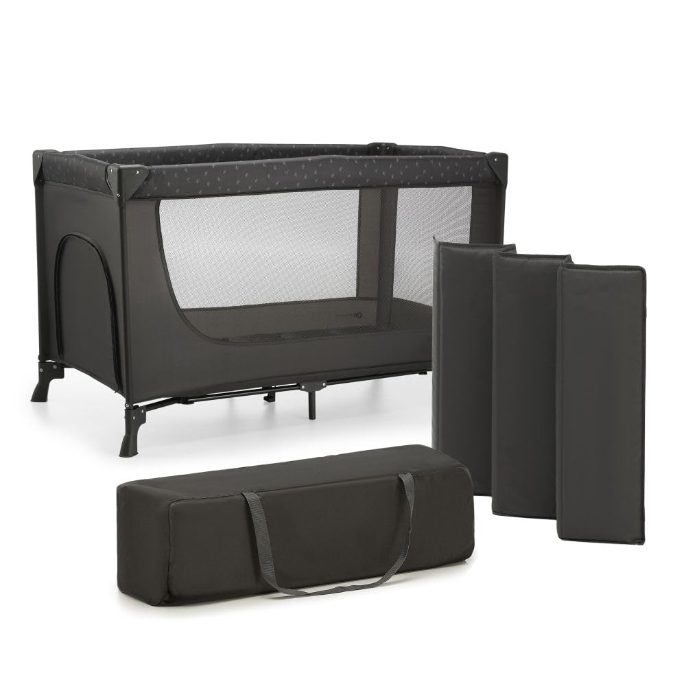 Kinderkraft JOY LIGHT Cuna de viaje, Parque cuna bebé desde Nacimiento hasta 25 kg, Plegado rápido y fácil, Entrada lateral, Bolsa de viaje, Gris