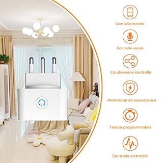 Presa Wifi Italiana 16A 3680W, Monitoraggio energetico Intelligente Smart Presa, Protezione Sovraccarico, Timer e Regolazione del Programma, Compatibile con Alexa & Google Home, 2 Pezzi