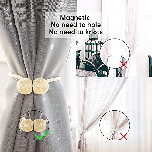 Image of HomeCloud Magnetic Curtain Tiebacks Curtain Drape Holdbacks Clips Rope Holder Buckles for Home Bedroom Office (1 Pair 2pcs) (Beige N)
