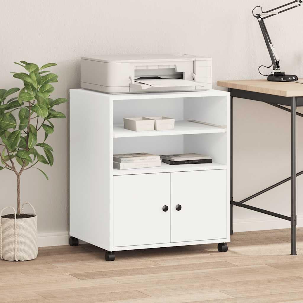 Druckerwagen mit Rollen, Druckertisch mit Rollen 60x48x74 cm, Druckerständer aus Holzwerkstoff mit 4 (2 arretierbar), multifunktionaler Organizer für Büro, Akten, Bücher