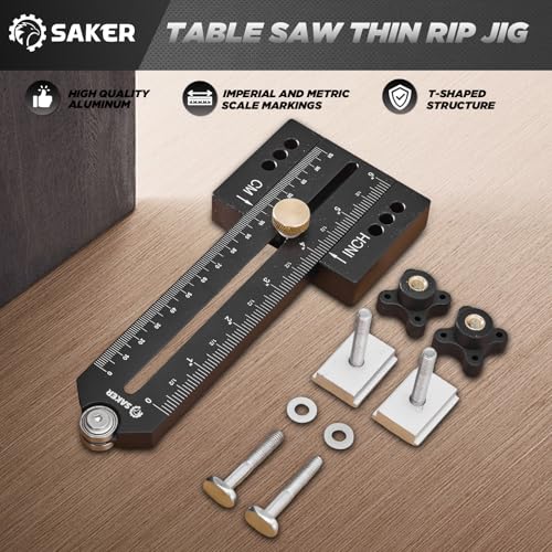 Saker Thin Rip Jig Table Saw Jig Guide, Making Repetitive Narrow Strip Cuts, Fit for 3/4" x 3/8" Slots, for Table Saw Band Saw Router Table Black