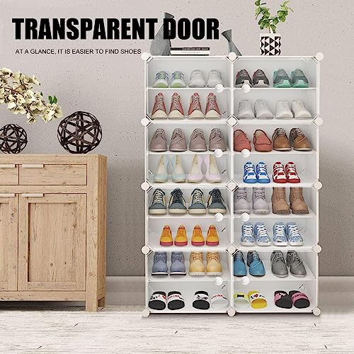 Image of Shoe Rack Multipurpose 5 Shelves Shoe Rack with Zip Door Cover & Side Pockets, Multiuse Wide Shelve,Rack for Footwear, Toys, Clothes (White, 16-Layer)