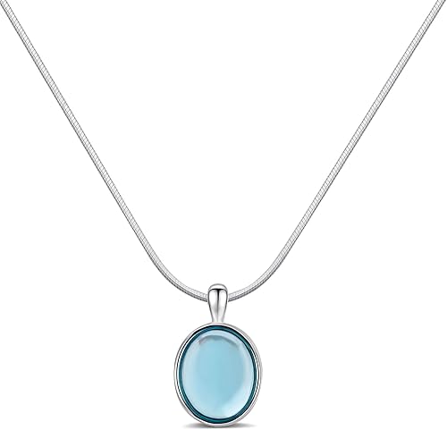 925 Sterling Silver Aquamarine Necklace Oval Blue Pendant Necklace March Birthstone Necklace for Women Handmade Aquamarine Jewelry for Gift