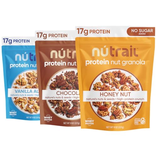 NuTrail 17g Protein Nut Granola Cereal, Variety Pack, No Sugar Added, Keto, Low Carb, Gluten Free, Grain Free, Healthy Breakfast 8 oz. 3 Count