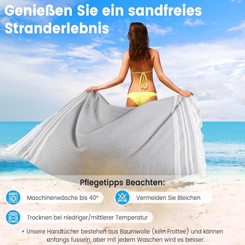 Zouway Hamamtuch aus 100% Baumwolle, 90x180cm Saugfähig und Schnelltrocknend, Türkisches Saunatuch, Strandtuch, Duschtuch, Badetuch, Yogatuch