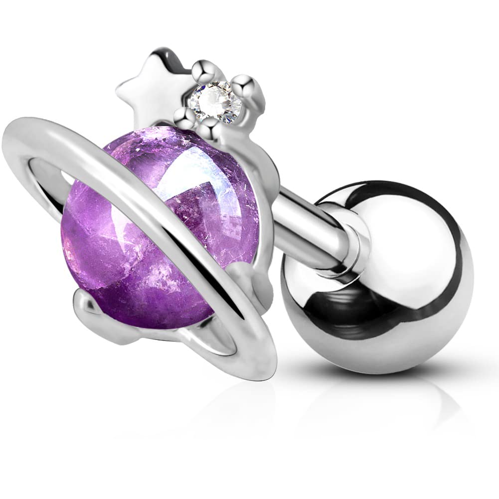 OUFER Cartilage Bar 16G Surgical Steel Air Blue Opal Stone Saturn Helix Tragus Earrings Piercing Jewellery