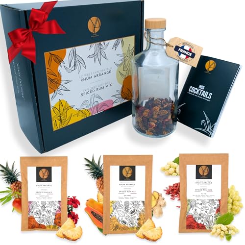 OYA - Coffret Rhum Arrangé Dégustation - Kit Cadeau Rhum avec 1 Bouteille 75cl, 4 Préparations Artisanales et Livret Cocktails - Idée Cadeau Noël Homme, Saint-Valentin