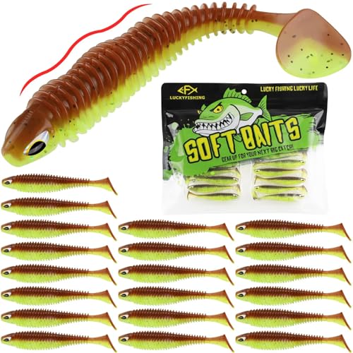 LUCKYFISHING Paddle Tail Swimbaits 20 PCS Fishing Lures Soft...