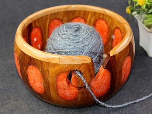 Image of Wooden Yarn Bowl for Knitting Yarn Bowl for Crocheting, Yarn Storage Bowl to Prevent Slipping, Wooden Yarn Holder, Best Gift for Crochet (#Design-7)