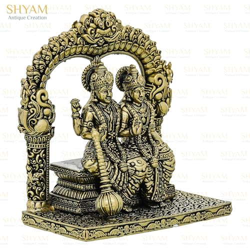 Image of Brass 4.5 Inch Lord Laxmi Vishnu Sitting Statue Laxmi Narayan Idol for Home Office Pooja Bhagwan Hari and Maa Lakshmi Murti for Diwali Pooja and Gifting Purpose