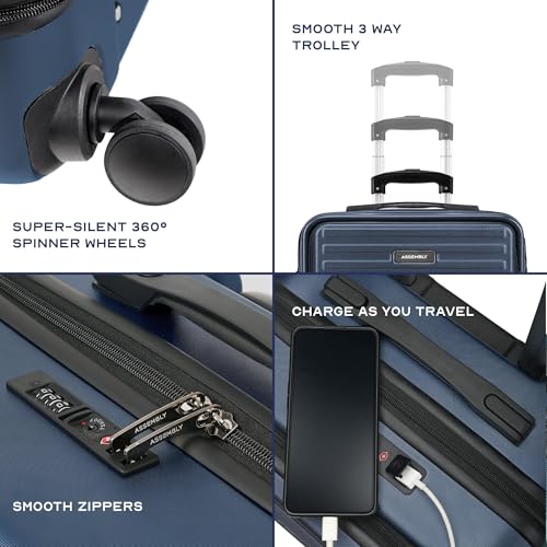 Image of THE ASSEMBLY Medium Check In 24 Inches & Cabin Luggage With Spinner Wheels 20 Inches Polycarbonate Set Of 2 - Premium Hardsided Suitcase Trolley (Navy Blue)-Stark Pro