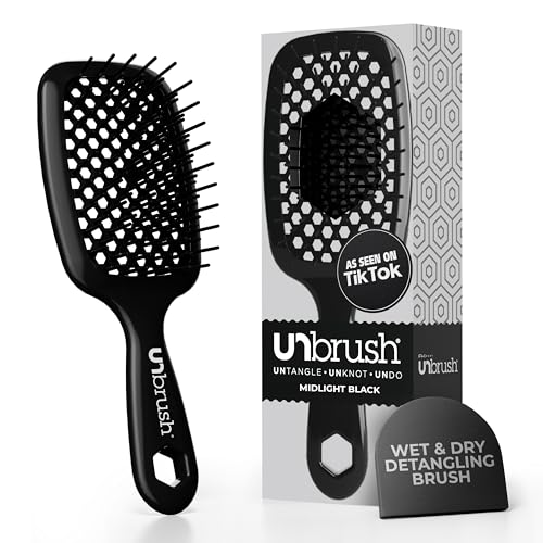 FHI Heat UNbrush Detangling Brush for Pain-Free Brushing on All Wet or Dry Hair Types — Durable DuoFlex Anti-Static Bristles, Lightweight Handle, Vented Hair Brush, Black