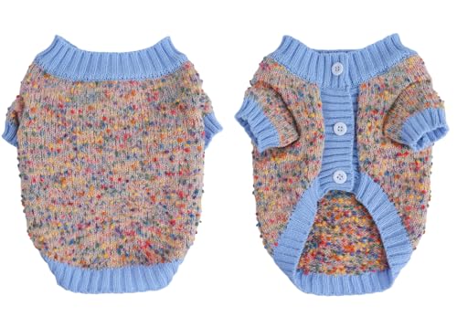 ISUPY ペット服 秋冬 セーター 犬服 猫服 防寒 暖かい 前開き ドッグウェア パーカー ニット系 柔らかい かわいい 小型犬 中型犬 撮影 写真 コスプレ お出かけ (S,ブルー)