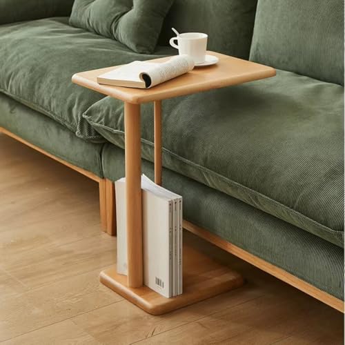 Mesa de madera maciza de haya auxiliar y compacta en forma de C acabado natural premium