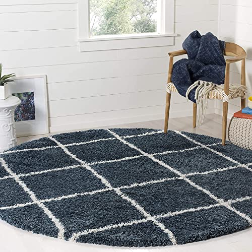 Image of Handwoven Microfibre 3D Rug for Living Room (Slate Blue & Ivory, 4 X 4 Feet (Round), Microfibre)