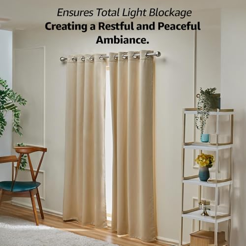 Image of Amazon Basics - Room Darkening Blackout Door Curtains, 100% Room Darkening | 9 Feet |Set of 2| Plain Design | for Living Room and Bedroom | 115cmx 274cm, Color- Cream
