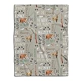 Personlized Hunting Fishing Deer Blanket with Name for Boy, Hunting Nursery Theme, Adventure Crib Bedding Set Plush Soft Warm Flannel for Couch Sofa Bed Kid Boy Girl Animal Lover