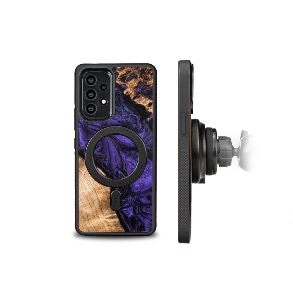 Unikalne etui z prawdziwego drewna kompatybilne z Samsung Galaxy A53 5G, motyw fioletowy, drewno bocote, ręcznie wykonane, odporne na uderzenia, matowe polerowanie