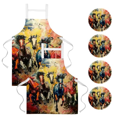 Tablier pour cuisine pâtisserie nettoyage restaurant motif chevaux colorés
