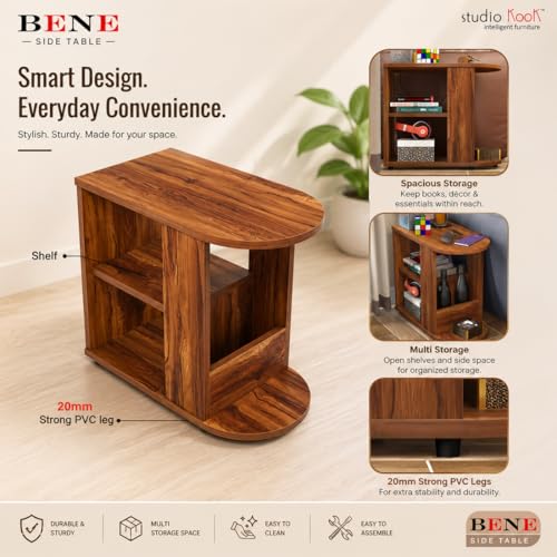Image of Studio Kook Bene Engineered Wood Side Table | End Table with Storage, Matte Finish, DIY (DO IT Yourself) Assembly (Amber Walnut)
