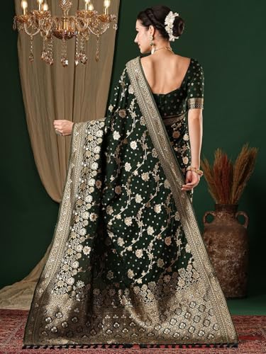 Image of Women's Georgette Kanjeevaram Saree with Woven Ethnic Motif Design, Unstitched Blouse Piece
