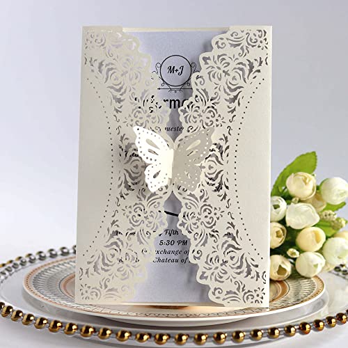 Invitaciones de boda cortadas con láser de mariposa con papel imprimible personalizable 2