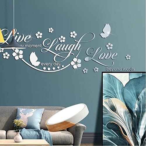 DIY 3D Acrylic Mirror Wall Stickers with Butterfly, Live Love Laugh Flower Peel and Stick Mirror Wall Decal - Image 4