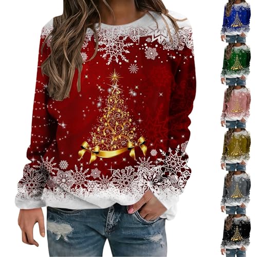 HUIFUAO Damen-Sweatshirt, lustig, glitzernd, Weihnachtsbaum,...
