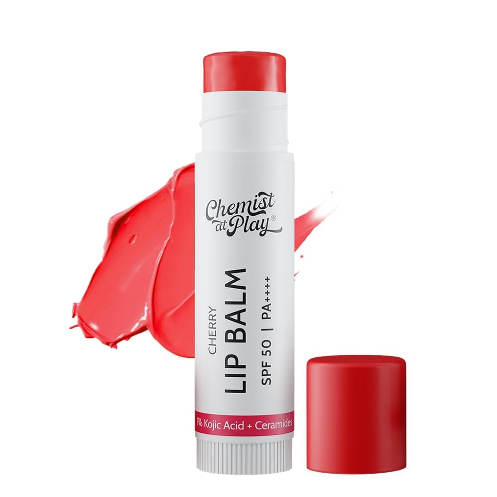 Cherry Lip Balm| Repairs Chapped Lips Brightens Dark Lips | 1% Kojic Acid| SPF 50 PA++++| For men and women| 4.5gm