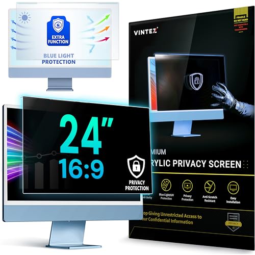 Image of VINTEZ Acrylic 24 Inch Computer Privacy Screen Filter Compatible with 24 inch iMac (2021, 2022, 2023, 2024, M1, M3, M4) - 21.5 inch x 12.6 inch (547 x 320mm) - Monitor Frame Hanging Type