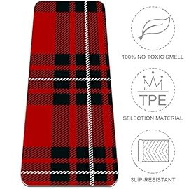 Siebzeh Scottish Black Red Plaid Tartan Pattern Premium Thick Yoga Mat Eco Friendly Rubber Health&Fitness Non Slip Mat for All Types of Exercise Yoga and Pilates (72″ x 24″ x 6mm)
