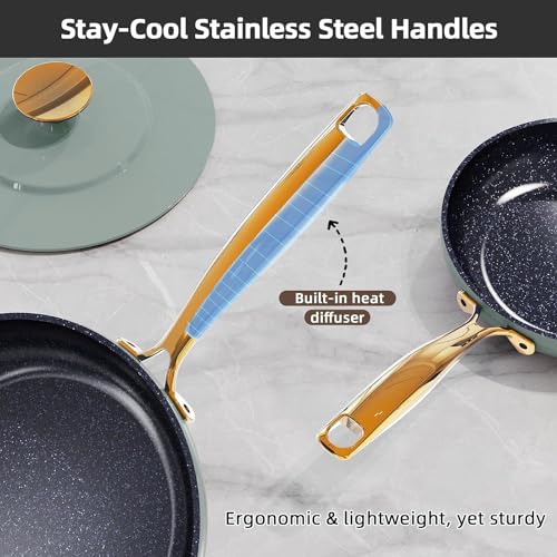 Image of Nuwave Lux LE 13-Pc Cookware Set with Elegant Gold Handle, Diamond Infused Ceramic Non-Stick, PFAS Free, Premium Metal Lids, Ergonomic Stay-Cool Handles, Induction Ready & Compatible w /All Cooktops