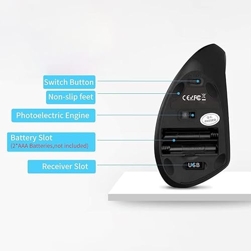 Miniatura 2 de Ratón ergonómico, ratón vertical inalámbrico óptico de 2.4 G con 6 botones, 3 DPI ajustables 80012001600 para laptop, PC, computadora, escritorio,
