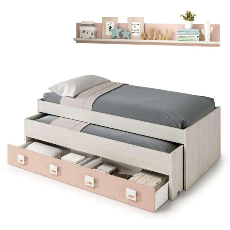 Miroytengo Cama Nido 90x190 cm Rose Blanco Alpes y Rosa Fabricada en Melamina, Diseño Moderno y Juvenil, Cuenta con 2...
