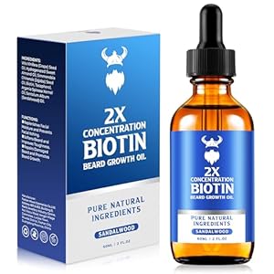 Beard Growth Oil – 2X Concentration Biotin Beard Oil for Men (2 oz) – Natural Mens Beard Oil with Argan Oil, Jojoba Oil and Vitamin, Beard Growth Softener, Moisturizer (Sandalwood)