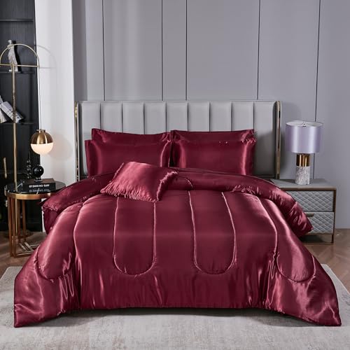 Silk Like Red Comforter Set Sheet Set Queen Size 8 Pieces