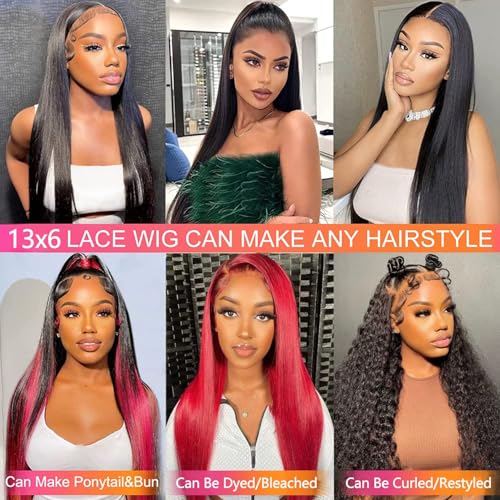 Image of tobasew 13x6 Straight Lace Front Wigs Human Hair 200 Density HD Transparent Lace Frontal Human Hair Wigs for Women Glueless Wig Pre Plucked 28 Inch