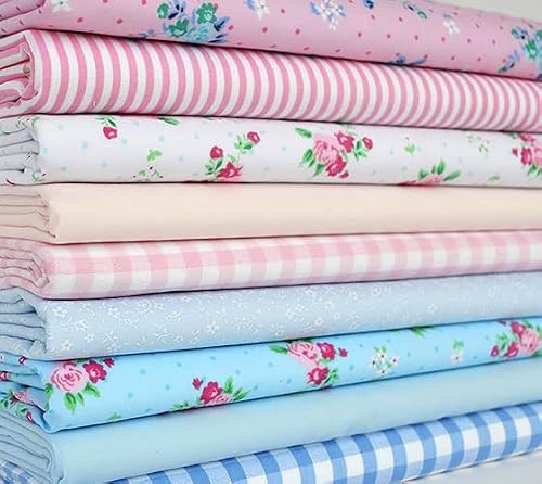 Polycotton Fat Quarter Bundles - Gingham Floral Stripes Plains Childrens Baby Fabrics 20 X 22 Inch - Emily - Sewing Quilting Dress Fabric - Simply Sew Crafty™ (11 Pieces)