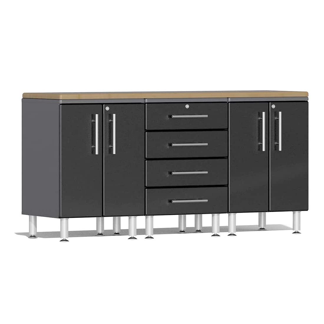 Ulti-Mate UG23042B 4-Piece Workstation Kit with Bamboo Worktop in Midnight Black Metallic