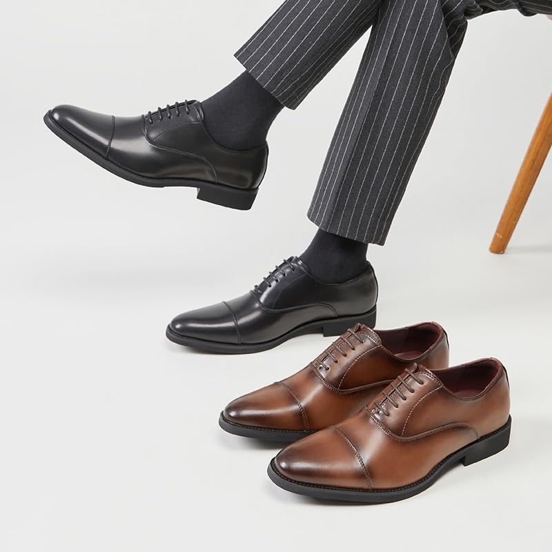 Outdoor Men Oxford Shoes Pu Leather Lace Up Cap Toe Design Non Slip Block Heel Anti-Slip Slip Resistant Office Business2