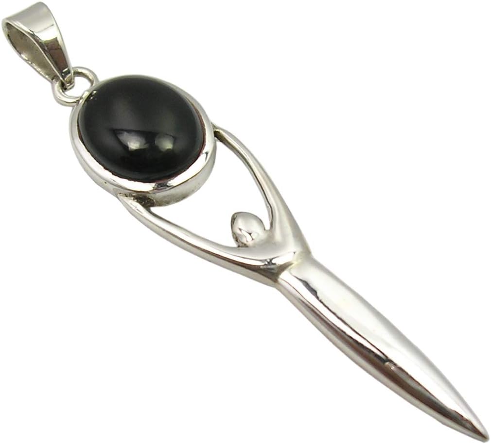 Sterling Silver Black Onyx Goddess Pendant 2.3" 5.3 Grams Handmade Jewelry