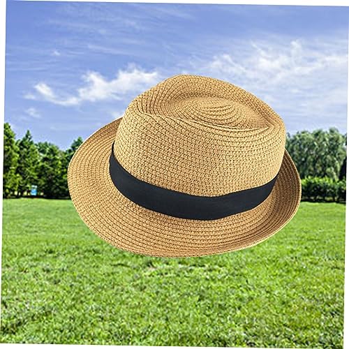 Beaupretty Unisex Boys and Girls Straw Sun Hat for Spring Beach Short Brim Sun Cap Stylish Khaki Straw Hat for Boys and Girls2