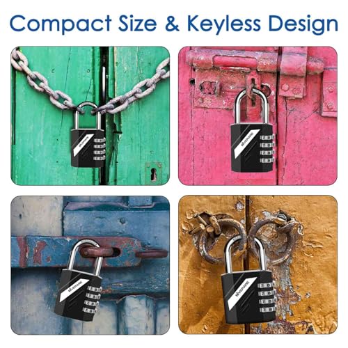 Image of 2 Pack 4-Digit Combination Lock, Heavy Duty Padlock Metal, Outdoor Alloy Locks with Hardened Steel Shackle, High Security Weatherproof Large Padlocks for Gym, School, Locker, Fence, Gate, Hasp-Black