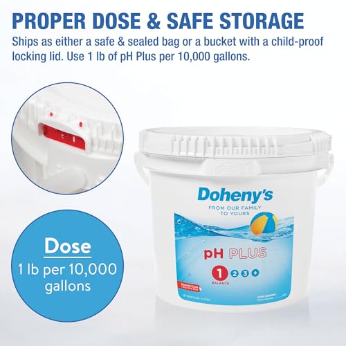 Image of Doheny's pH Plus | Raise Your Swimming Pool pH Level | Pro-Grade Granular Soda Ash (Sodium Carbonate) | Proper pH Levels Protect Equipment & Prevent Eye and Skin Irritation | 25 LB Bucket
